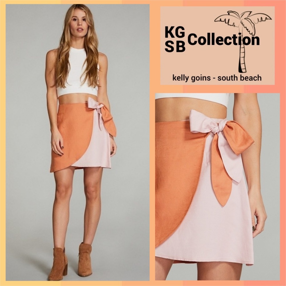 📌 MISS SPARKLING Sexy Linen-Look 2-Tone Tulip Shaped Wrapped Mini Skirt S TO 2X